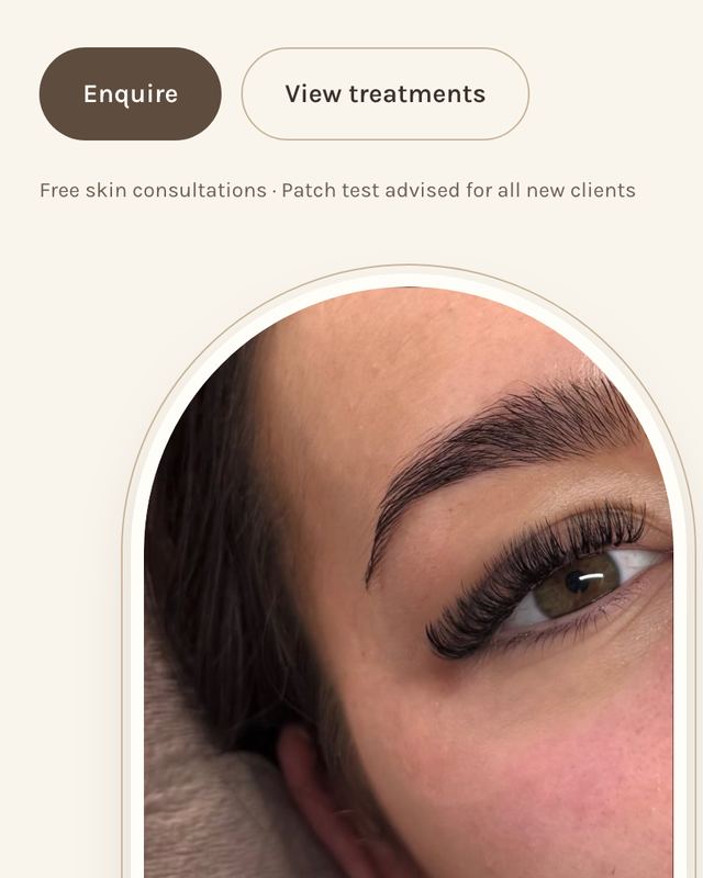 Skinlab & Beauty by G &mdash; a real PolishedPages client site: booking buttons above a close-up of her lash work